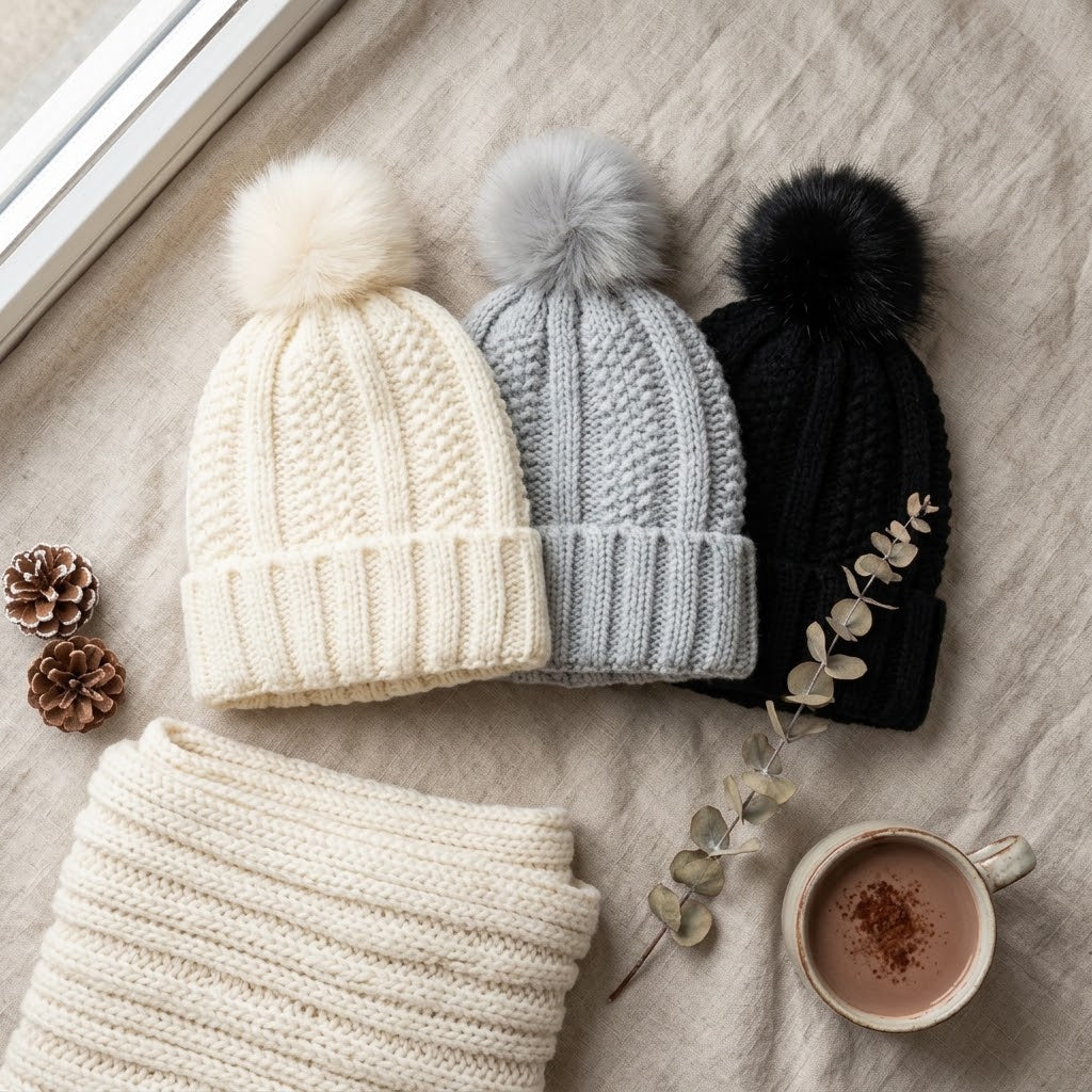 Gorro de Punto Forrado con Pompón
