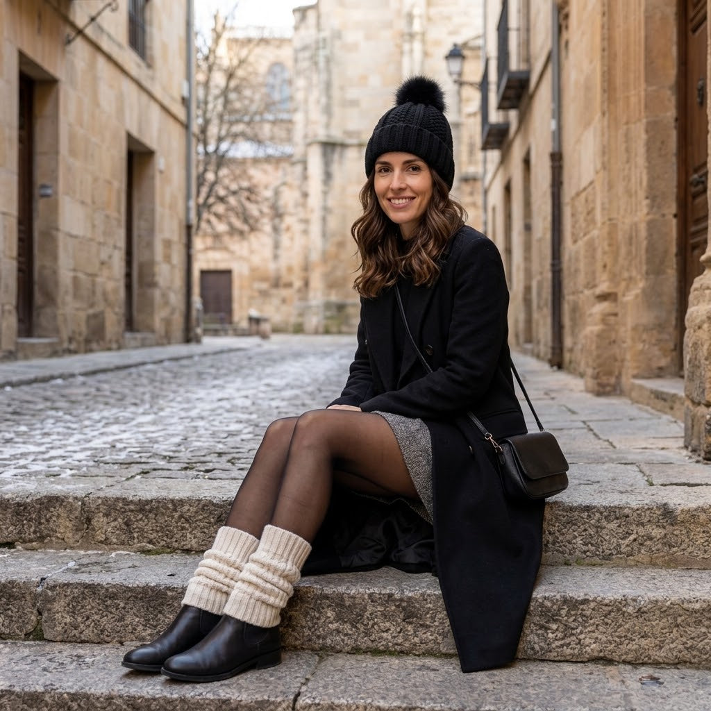 Gorro de Punto Forrado con Pompón
